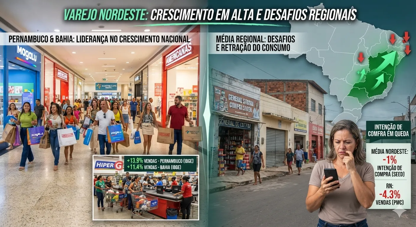 Bahia e Pernambuco lideram crescimento nacional, mas varejo no Nordeste enfrenta desafios e contraste regional